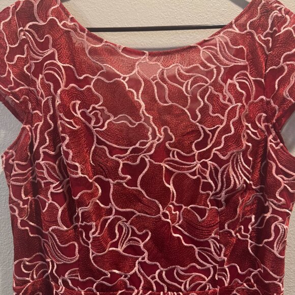 Js Collections Emarie Embroidered Lace Mermaid Gown - Scarlet - Picture 5 of 6